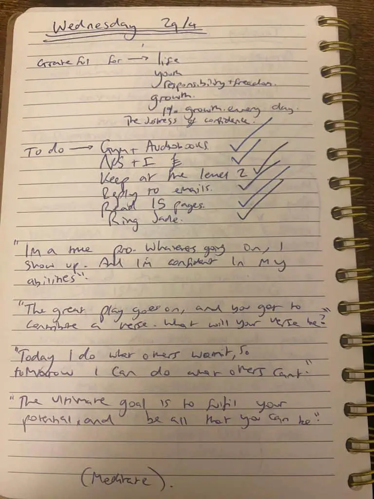 A page from my own planning journal