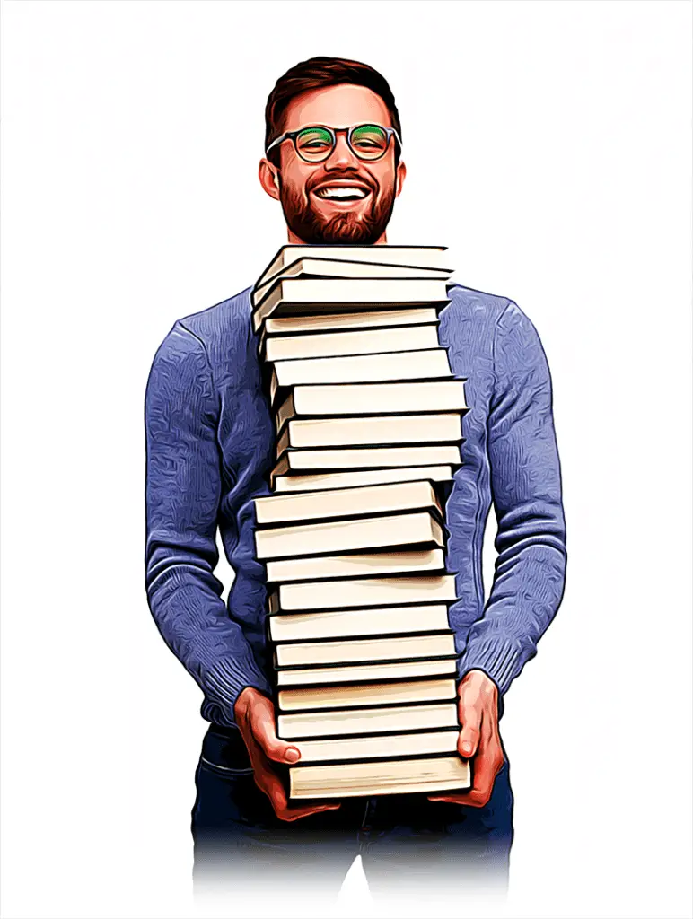 man with a load of books